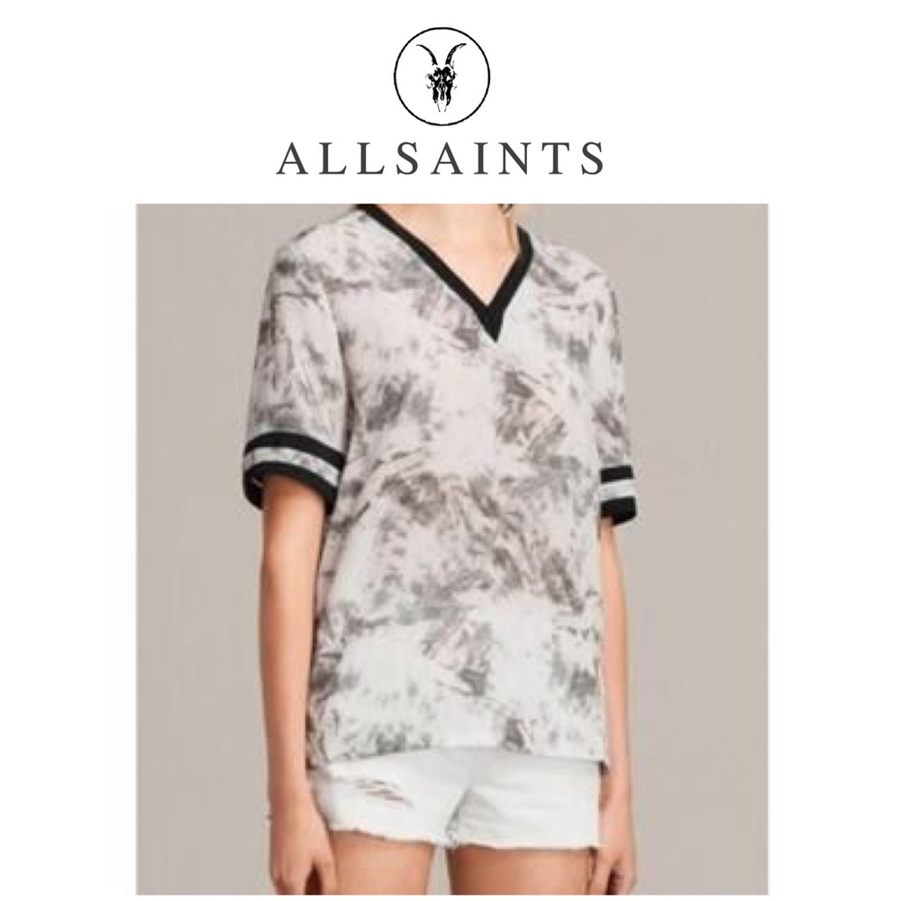 All Saints 100% Sjlk Black and Gray V-Neck Top
